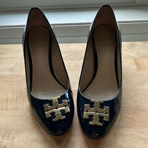 Tory Burch blue patent pumps